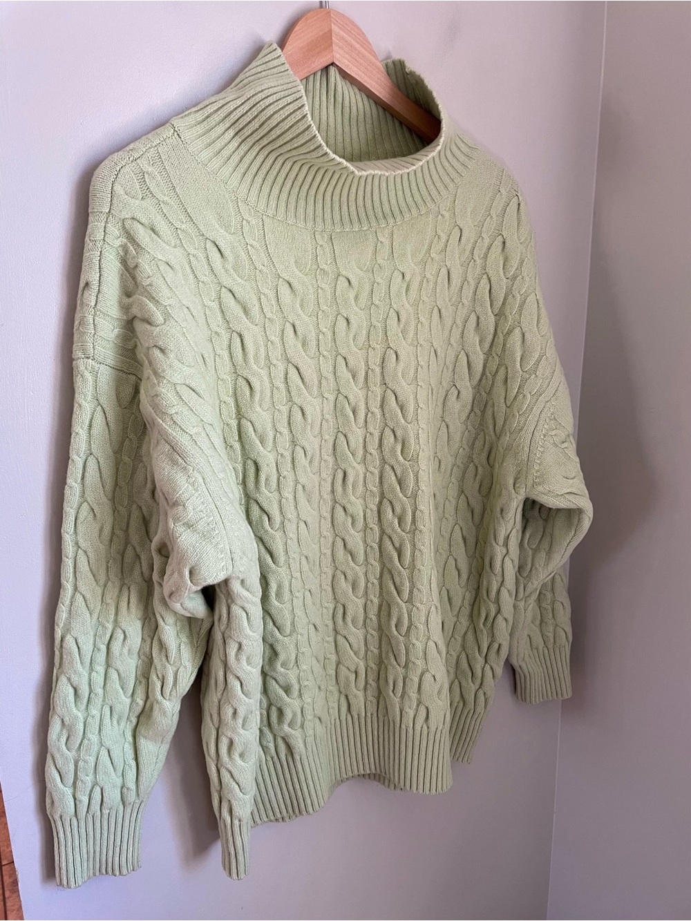 Babaton Aritzia Stargaze Turtleneck Palm Green Cable Knit Merino Wool Large - Picture 3 of 10